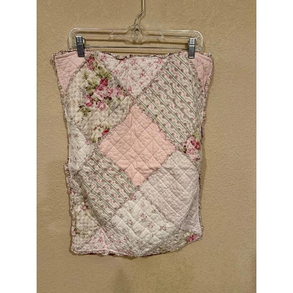 VTG Quilted Patchwork‎ Pillowcase Sham Pink Floral Rose Cottagecore Romantic